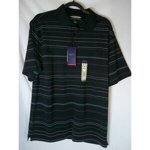 Austin Clothing Co Mens Polo Shirt Medium Black Striped Moisture Wicking NWT $17